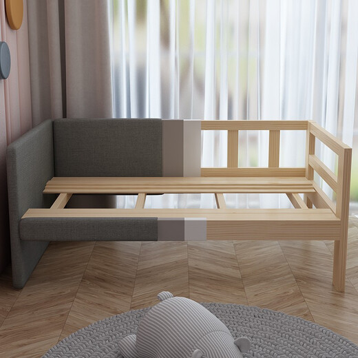 British and American Danny fabric children's solid wood spliced bed with guardrails baby side bed princess bed extra wide bed baby soft bag bed can be customized three-sided guardrails + mattress length, width and height 180*60*40 - gray