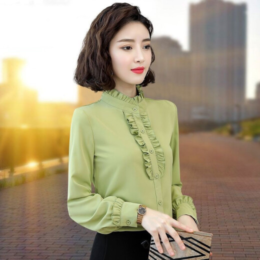 Mengbeizhuang chiffon shirt women's red zodiac year new 2021 spring new stand-up collar long-sleeved bottoming shirt slim retro lace shirt middle-aged retro top red L (100-110Jin [Jin equals 0.5 kg])