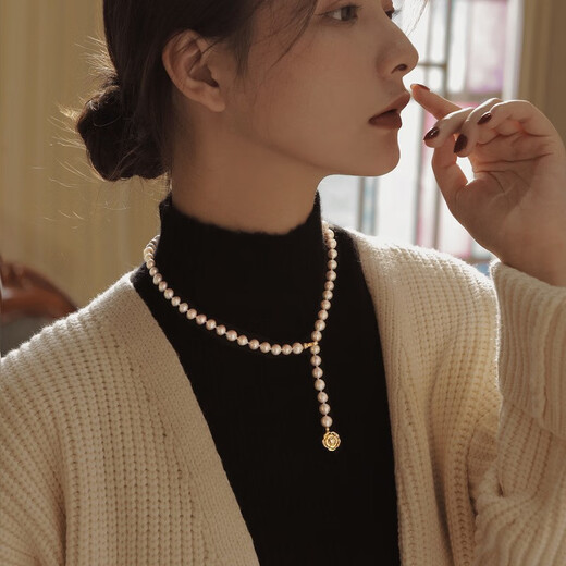 Zhuomai shell bead sweater chain pearl necklace young girl camellia simple mother style autumn and winter birthday gift shell bead pearl sweater chain necklace