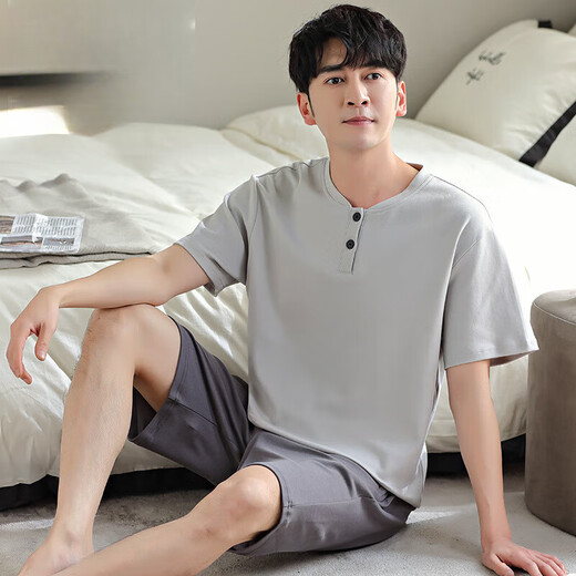 莫代尔睡衣男夏季新款棉质套头简约舒适轻奢感纯色凉感可外穿家居服套装 ZY9764 男-4XL