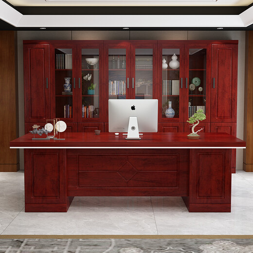Zimulin Chinese boss desk desk combination with lockers simple modern office furniture executive desk 2.0 meters (classic red)
