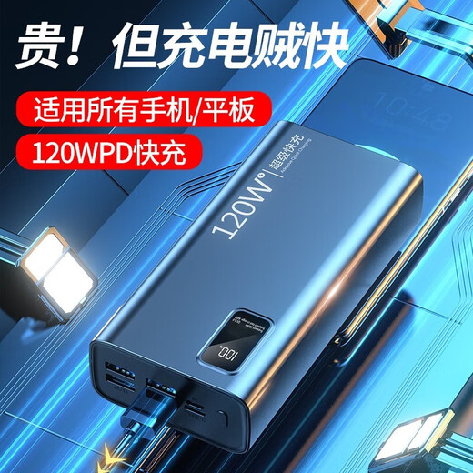 Endaiyuan 120W Super Fast Charging Power Bank Super Large Capacity 80000 mAh Suitable for Android Apple PD Fast Charging Ultra-Thin Portable Outdoor Durable Mobile Phone Power Bank Mysterious Black Standard Edition - 10W Normal Fast Charging | Speed Up 333% 20000 Thin and Light Model - Portable on Boarding