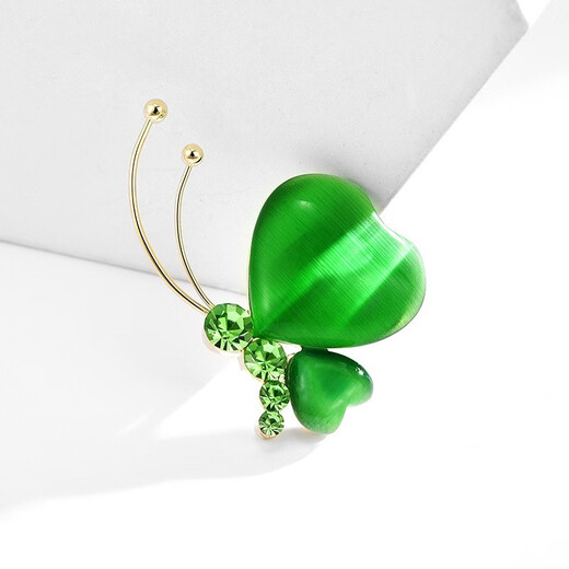 QUAMER gold store new cat's eye stone four-leaf clover high-end brooch women's anti-exposure buckle niche cute Japanese style