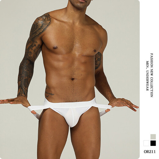 The long night boys' sexy sexy thong sexy empty back U convex bag breathable sexy low-waist men's double-butt underwear gray M