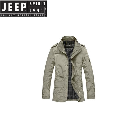 JEEP SPIRIT spring and autumn middle-aged loose plus fat plus size casual jacket men's thin mid-length windbreaker khaki L weight 130-145Jin [Jin equals 0.5 kg] and above