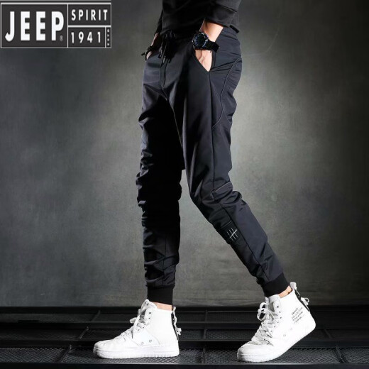 吉普（JEEP）夏季款休闲裤男士束脚2024新款潮流弹力修身冰丝透气速干长裤 KT1124  L 【116-130】