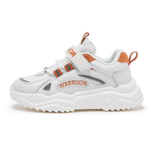 Pull back children's shoes, children's sports shoes, spring and summer new girls' running shoes, boys' breathable casual shoes, student white shoes, rice orange spring and autumn double nets, size 27, inner length about 17.4CM