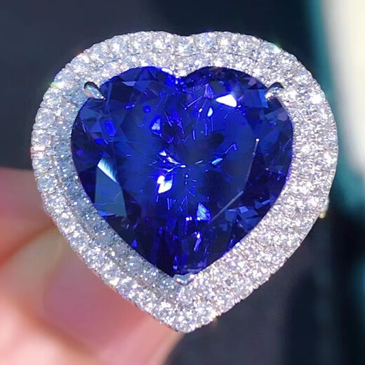 Youxi natural tanzanite ring, love, rich royal blue, collection grade, 18k diamonds, with certificate, blue, 10.02 carats