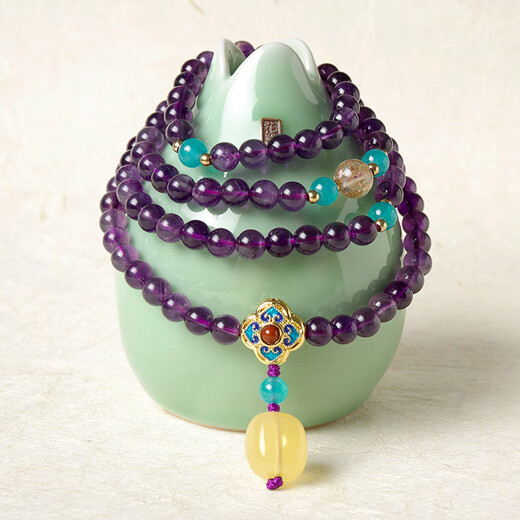 Baoxinfanrui BOSFRU natural amethyst Brazilian 108 beads rosary bracelet for women, ethnic style bracelet with multiple circles, gift for mother, Zixuan 6mm