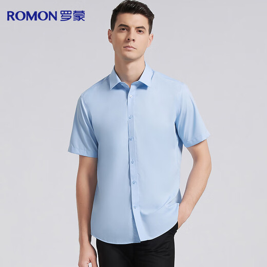 Romon machine washable ice silk cotton short-sleeved shirt men's shirt for young and middle-aged business half-sleeved dad top men's clothing