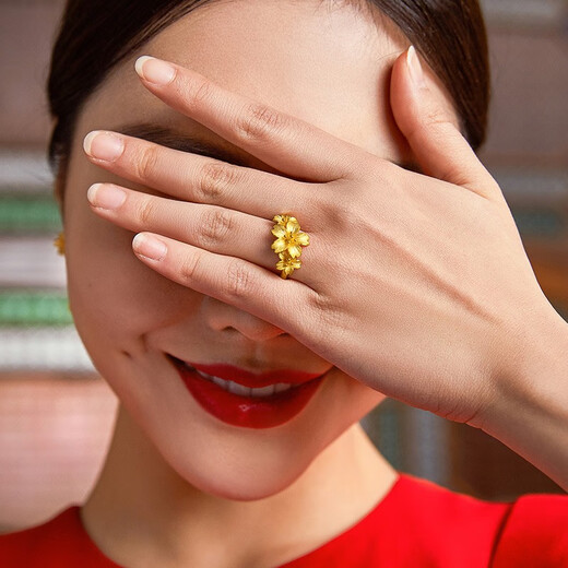 Saturday Fortune (ZLF) Gold Ring Women's Pure Gold Flower Live Mouth Ring Flower of Happiness Price No. 13-5.32g