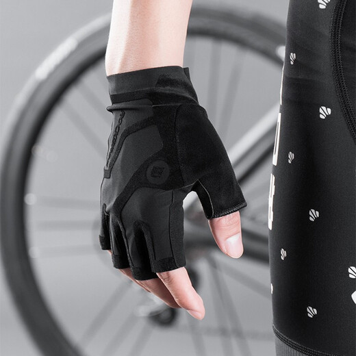 ROCKBROS Cycling Short Finger Gloves Half Finger Fitness Gloves Men's and Women's Cycling Outdoor Breathable Sports Spring and Summer Black (SBR + Velvet Palm Pads) XL