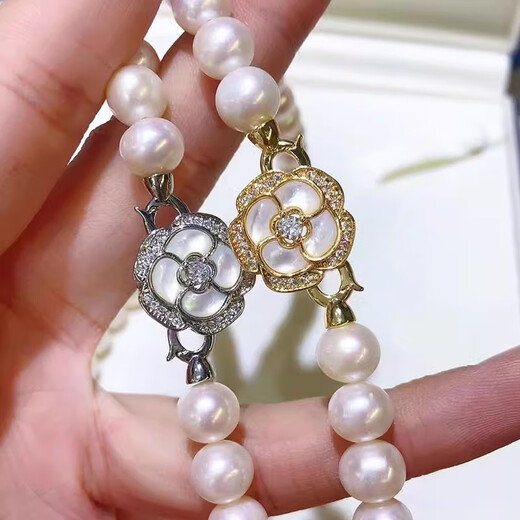 Yujingji Fat Donglai same style 18K gold pearl necklace buckle head natural abalone camellia handmade jewelry bracelet buckle with gold and white shell accessories