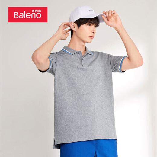 Baleno polo shirt men's fashion trend polo shirt lapel short-sleeved casual loose top 82E gray L