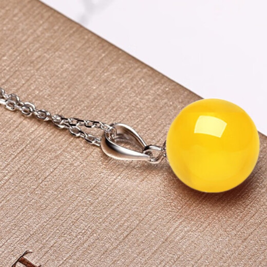 Gift Nanzhu Family Drops of water form beads, amber beeswax 925 silver pendant, simple and beautiful for your girlfriend, 11.0-12.0mm beeswax round beads