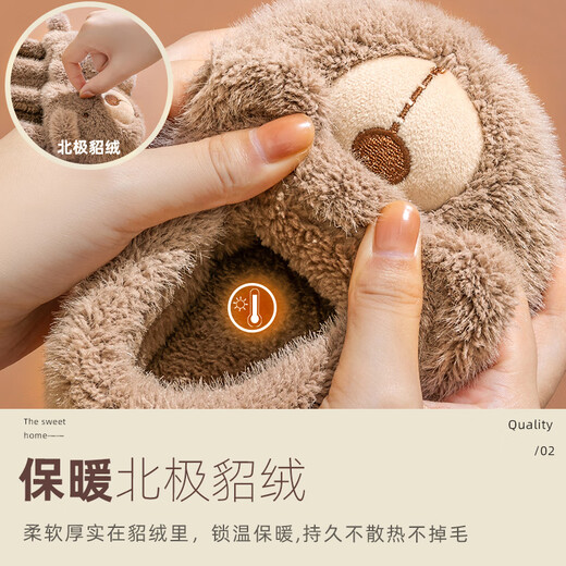 Bramiller baby cotton slippers autumn and winter boys cartoon cotton slippers indoor home children's bag with women's winter warm children's cotton shoes bear bean paste 14 inner length 14cm