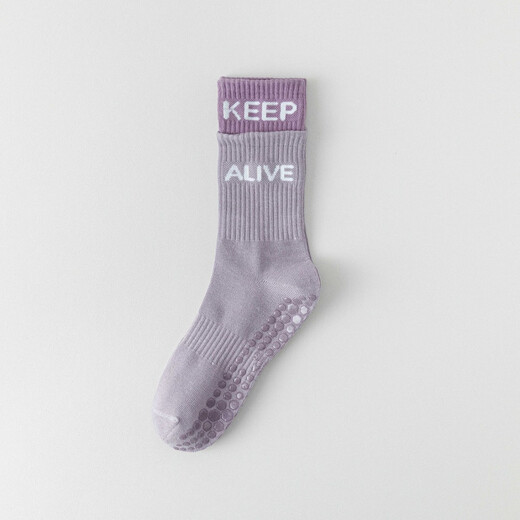 JAENS autumn and winter yoga socks, fashionable non-slip aerobics mid-calf women's socks, indoor Pilates sports fitness dance floor socks purple