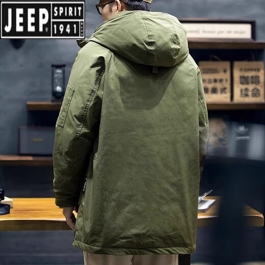 JEEP SPIRIT American trendy brand Parker down jacket men's winter workwear assault men's mid-length hooded military coat black top pick 4XL recommended 190-210Jin Jin equals 0.5 kg