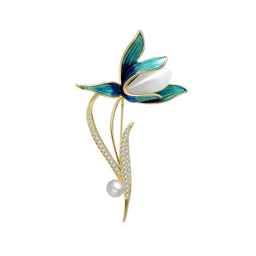 Camalon brand brooch, high-end women's light luxury Hetian jade accessories, anti-exposure temperament pin buckle, fashionable and simple corsage, magnolia flower brooch + brand gift box