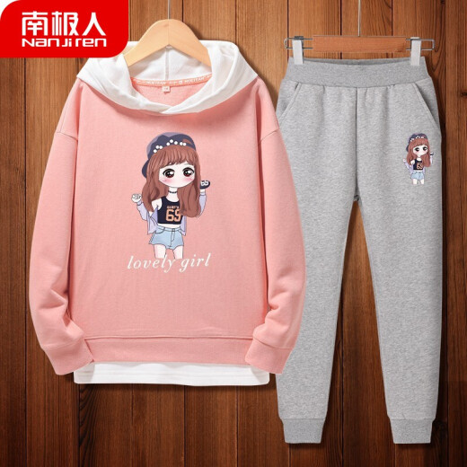 Nanjiren children's clothing children's suit pure cotton short-sleeved T-shirt shorts two-piece set 2021 new 1-2-5-6-year-old children's clothes infant baby boy clothes lovely pink clothes + gray pants (fake two pieces) 150 size recommended height 140cm, about