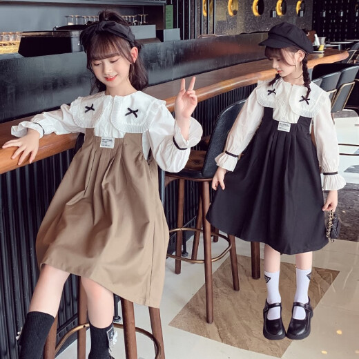 Bani Bani brand children's clothing girls suit spring and autumn new style girls spring and autumn suspender skirt two-piece set fashionable skirt fashionable khaki color 140 size recommended height of about 135 cm