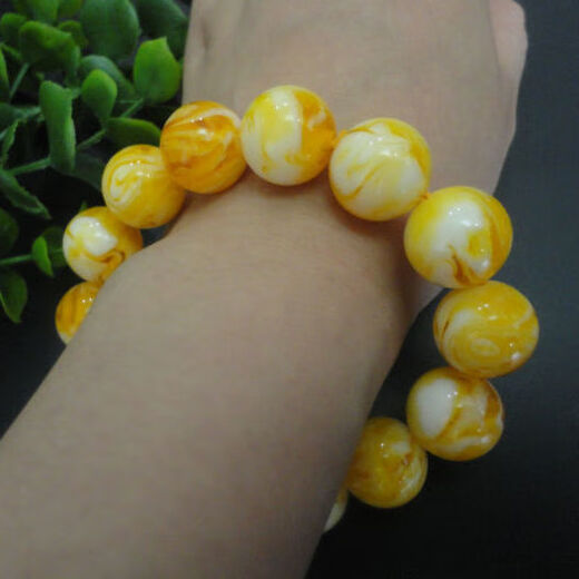 MHFDO Old Phoenix Natural Amber Beeswax Bracelet Russian Material White Flower Raw Mineral Bracelet Necklace Round Beads Second Generation Men's and Women's Chicken Oil 18MM White Honey Amber One String 13 Pieces