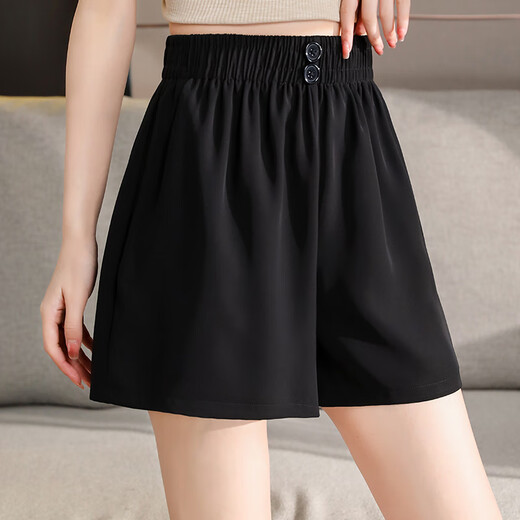 Magical style new summer elastic waist shorts for women casual loose high waist A-line slimming versatile wide-leg shorts 826 black XL