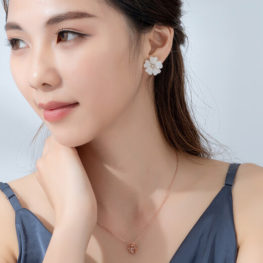 Qlady sweet flower earrings, feminine and high-end silver needle earrings 2024 young luxury niche earrings birthday gift