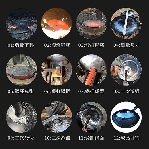 Coston Zhangqiu wok old-fashioned wrought iron authentic household wok uncoated non-stick pan gas stove mirror 34cm