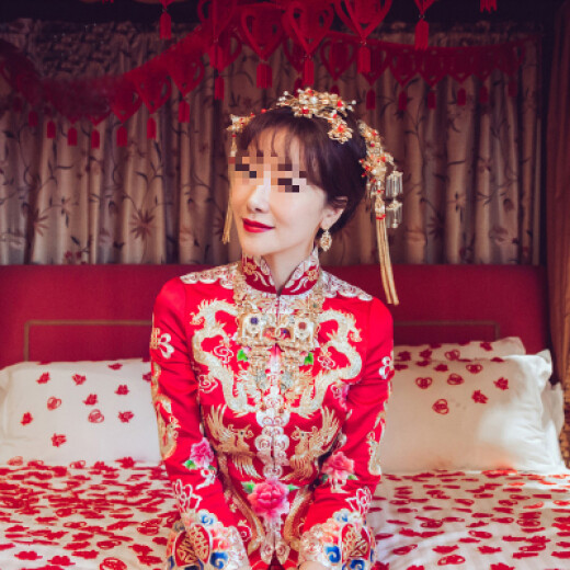 Bridal headwear 2020 new wedding costume hair accessories set F Chinese-style tassel phoenix crown Xiuhe clothing accessories trendy headwear nine-piece set needle style (with pierced ears)