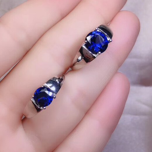 DL 1998 Fat Donglai same style tanzanite ring Sri Lanka sapphire men's silver plated 24 round men's live mouth live ring main stone 8.0mm