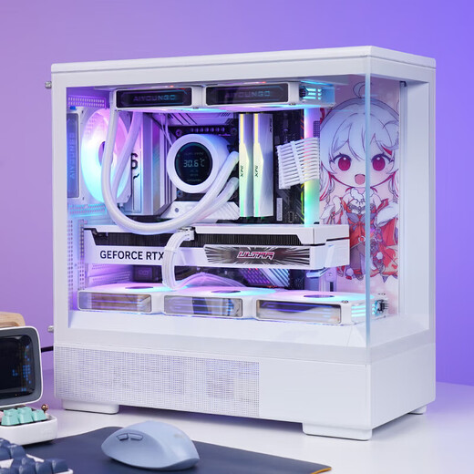 Patriot Xingcanlan Xingcan Xiaolan sea view room case column-free panoramic side transmission high-value e-sports game desktop computer mainframe MATX/240 water-cooled white