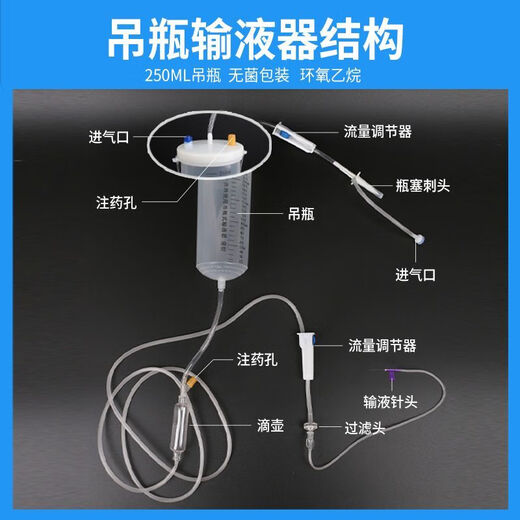 Vulgare infusion bottle 250m veterinary pet hospital supplies watering flowers disposable infusion bottle device fruit wood drip bottle 250ml infusion set 0.7x25 20 pcs