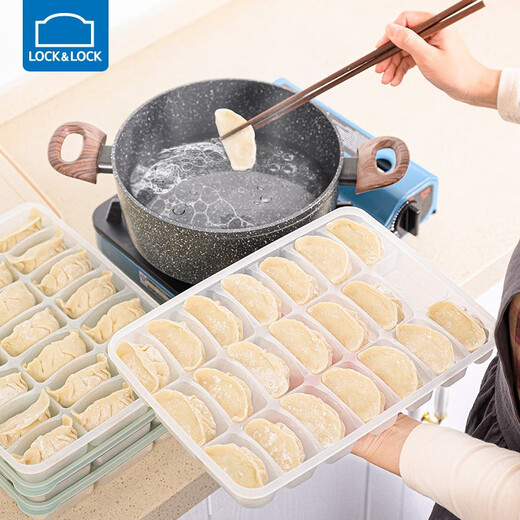 LOCK&LOCK large-capacity wonton dumplings fresh-keeping freezer box egg storage storage box non-stick bottom easy to take off food-grade refrigerator ordinary style green + white 4 layers