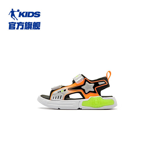 Jordan QIAODAN Children's Shoes Boys' Sandals 2024 Summer Mall Same Velcro Open-Toe Beach Sports Sandals Silver/Flying Orange 29