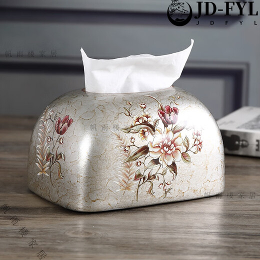 Caja de pañuelos de cerámica Ligera Luz de cartón Luxury Cardboard Hogar Europeo Ornamento Europeo Se creatividad de estilo servilleta 1047 Estilo de flores azules oriole