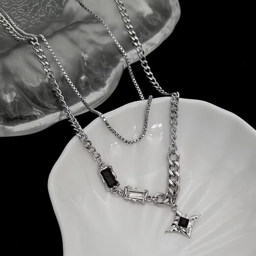 Cai Leiya starburst double-layered men's necklace men's trendy clavicle chain niche high-end pendant fashion jewelry birthday gift star necklace about 50cm