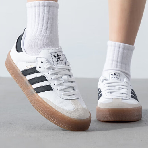 阿迪达斯（adidas）休闲鞋女鞋夏季新款三叶草运动鞋Samba厚底低帮板鞋 JI1349白色生胶底 36 (220mm)