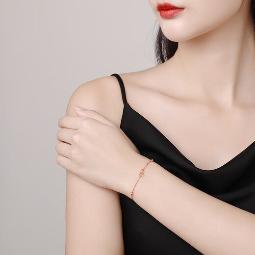 Saturday blessing 18K gold bracelet women's love double ring gold bracelet birthday gift KI077746 about 16+3cm