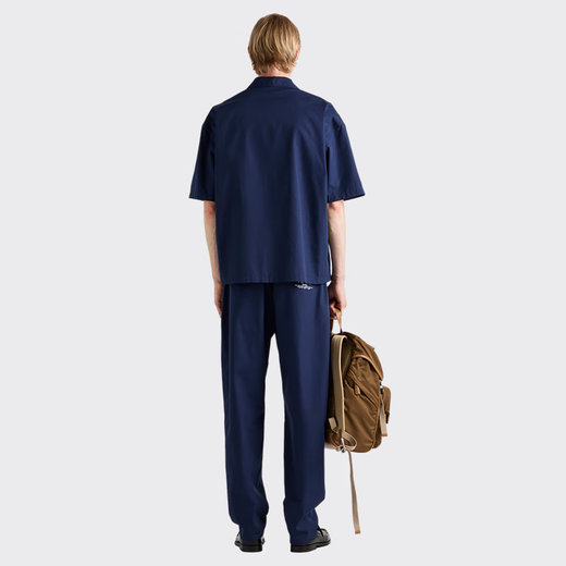 PRADA/Prada Gift Men's Letter Logo Decorated Poplin Textured Trousers Baltic Blue 46