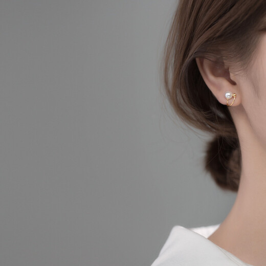 Djin French double circle pearl ear clip S925 silver pearl pierced ear clip ear bone clip birthday goddess day gift earrings double circle pearl ear clip gold