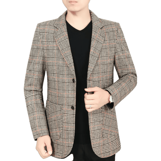 (Hohe Qualität) Herbst- und Winter-Herrenanzug in mittleren Alterszeiten Casual Daddy Anzug Plaid Jacke 702 Brown 175/88a (110-130)