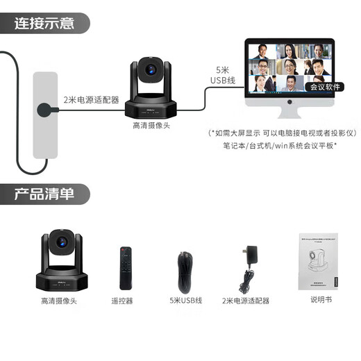 Lenovo thinkplus video conferencing camera and microphone integrated PTZ camera 1080P HD 10x optical zoom AI tracking autofocus YT-HD18S