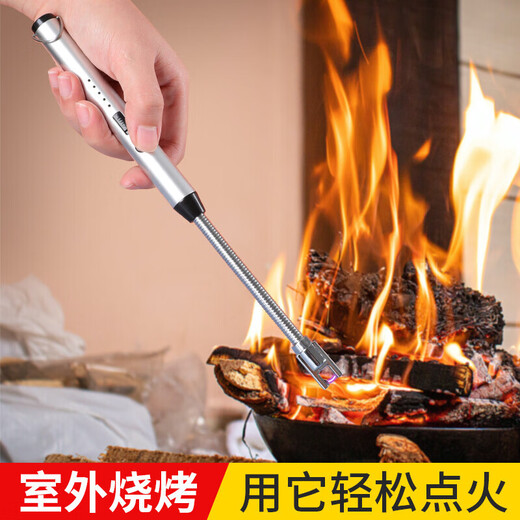 Iron helper rechargeable gas stove pulse igniter universal ignition gun kitchen gas lighter long handle windproof matte silver - rechargeable windproof long handle with USB