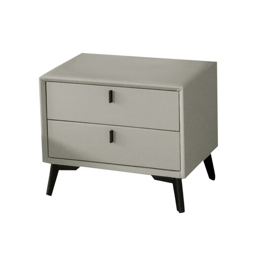 Beidao Bedside Table Made in Tokyo, Modern Light Luxury Style Leather Art Wrapped Large Capacity Double Drawer Storage Cabinet Bedroom Storage Cabinet