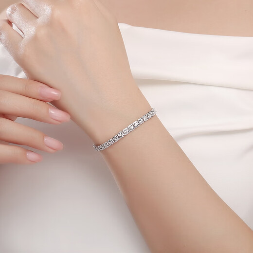Yuan Shengfu's new PT950 shiny square rice-shaped platinum bracelet, fashionable platinum bracelet for women, 6.84g, length 17-19CM