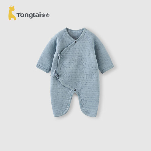 Tongtai (TONGTAI) baby jumpsuit autumn and winter pure cotton warm newborn clothes baby jacquard butterfly harem blue 59cm