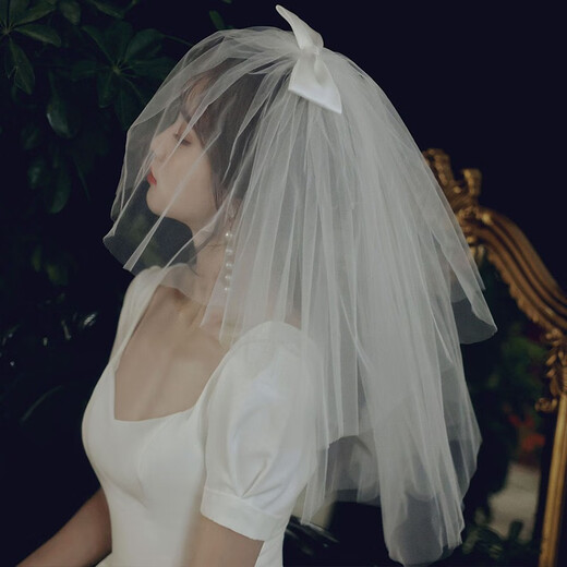 Dijing Proposal Proposal Bridal Veil Wedding Pearl Bow Super Fairyland Photo Props Anniversary Four-layer Butterfly Veil - Hair Comb Style 40CM