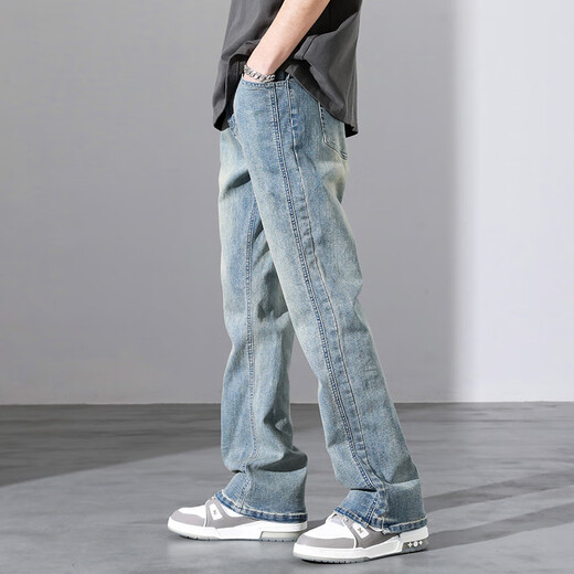 Jeans Men's American High Street Retro Denim 2025 NUEVA SUPRINGA Y SUMER A SUMPRESA Marca Straight-Tire Light-Flare Casual Long pantalones 9901 Blue L
