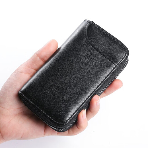 MAIWEINI genuine cowhide car key bag men's large capacity zipper bag women's waist hanging key bag trendy card bag driver's license black 12 key slots + 2 card slots